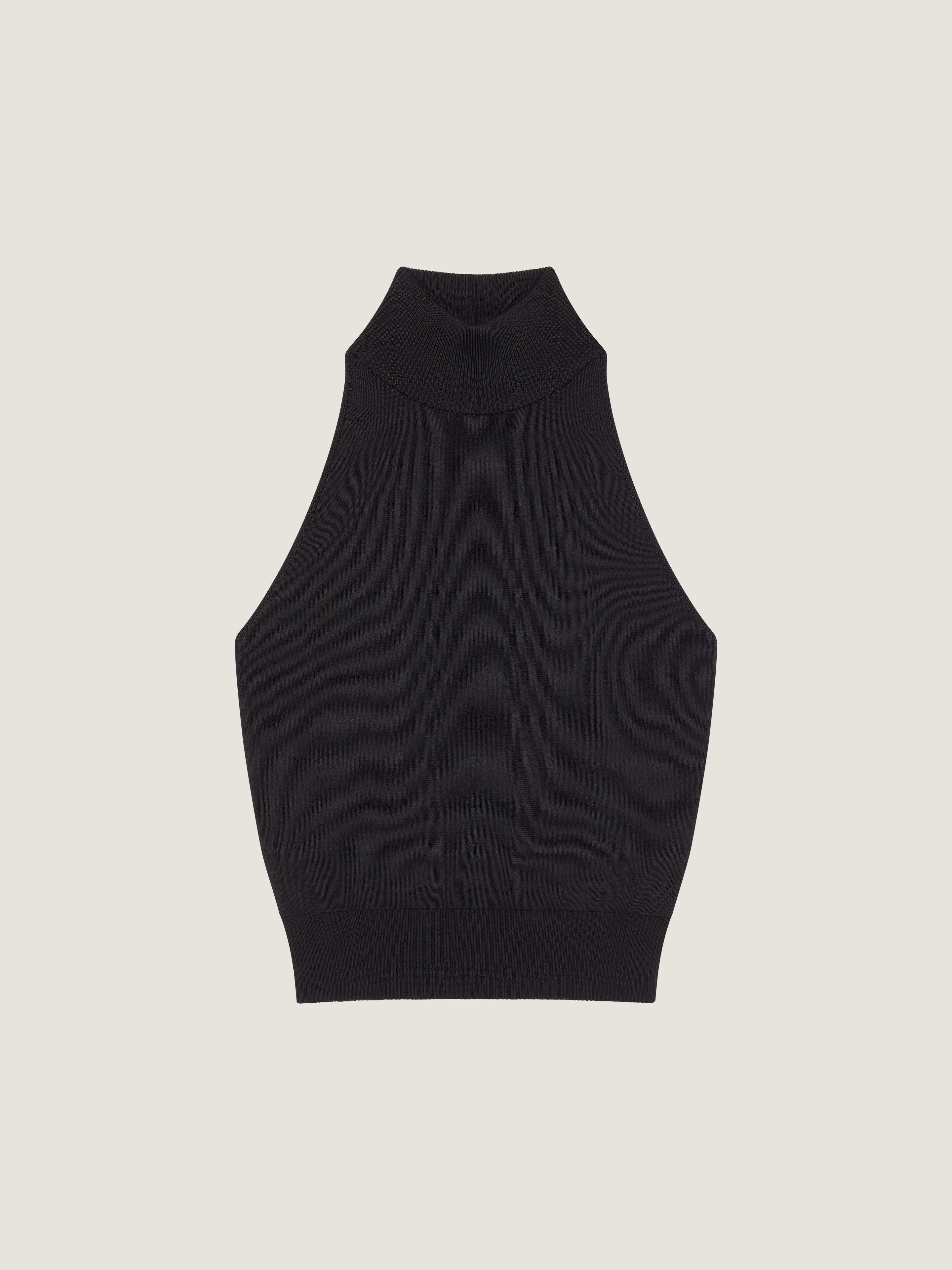 Top à col montant en laine et viscose